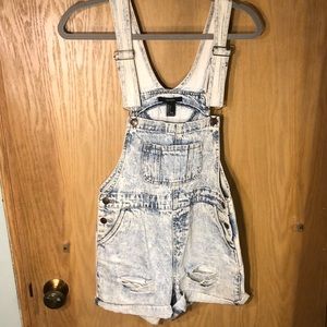 Forever 21 boho distressed overall shorts